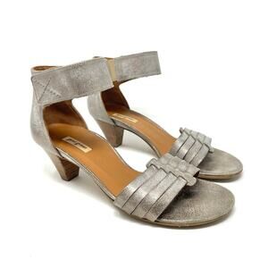 Paul Green Coco Metallic Silver Leather Heel Open Toe Sandal Women's US 7.5 UK 5